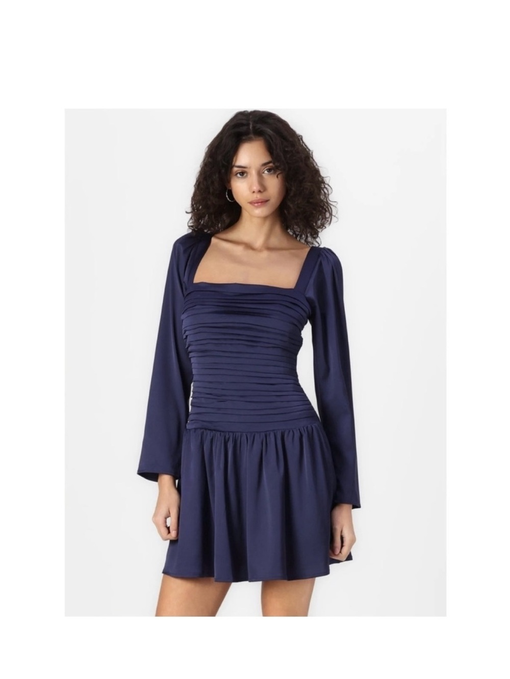 NWOT Abercrombie & Fitch Purple Satin Ruched Smocked Square Neck Mini Dress L